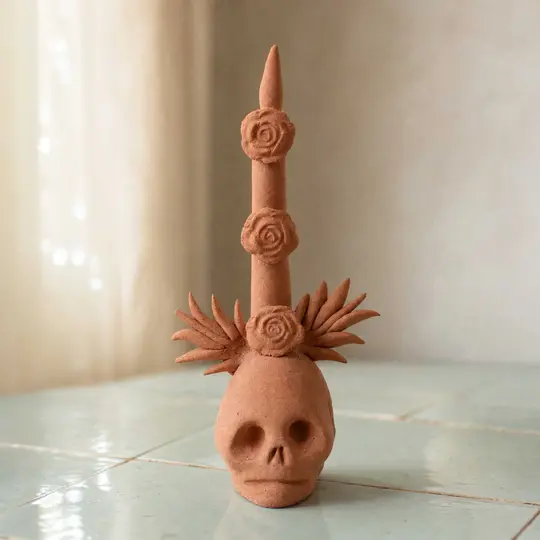 Clay Skull Candle Sculptures