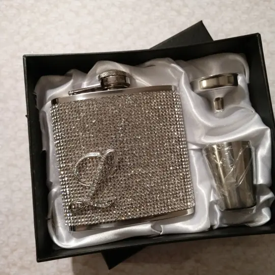 Initial Rhinestone Bling Flask.