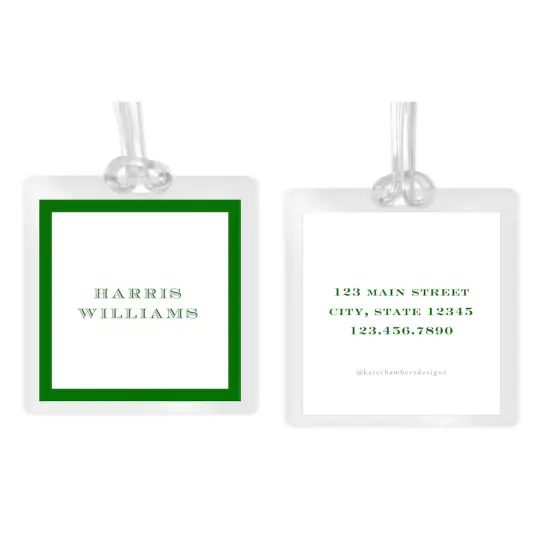 Boy's Simple Green Border Square Laminated Bag Tag