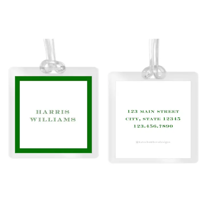Boy's Simple Green Border Square Laminated Bag Tag