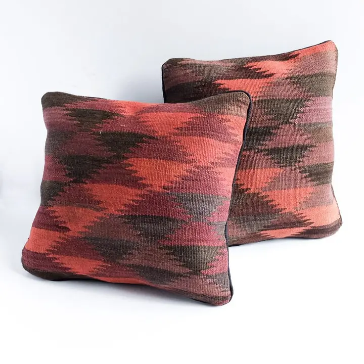 Kilim Pillow in Red, Purple, Black and Grey