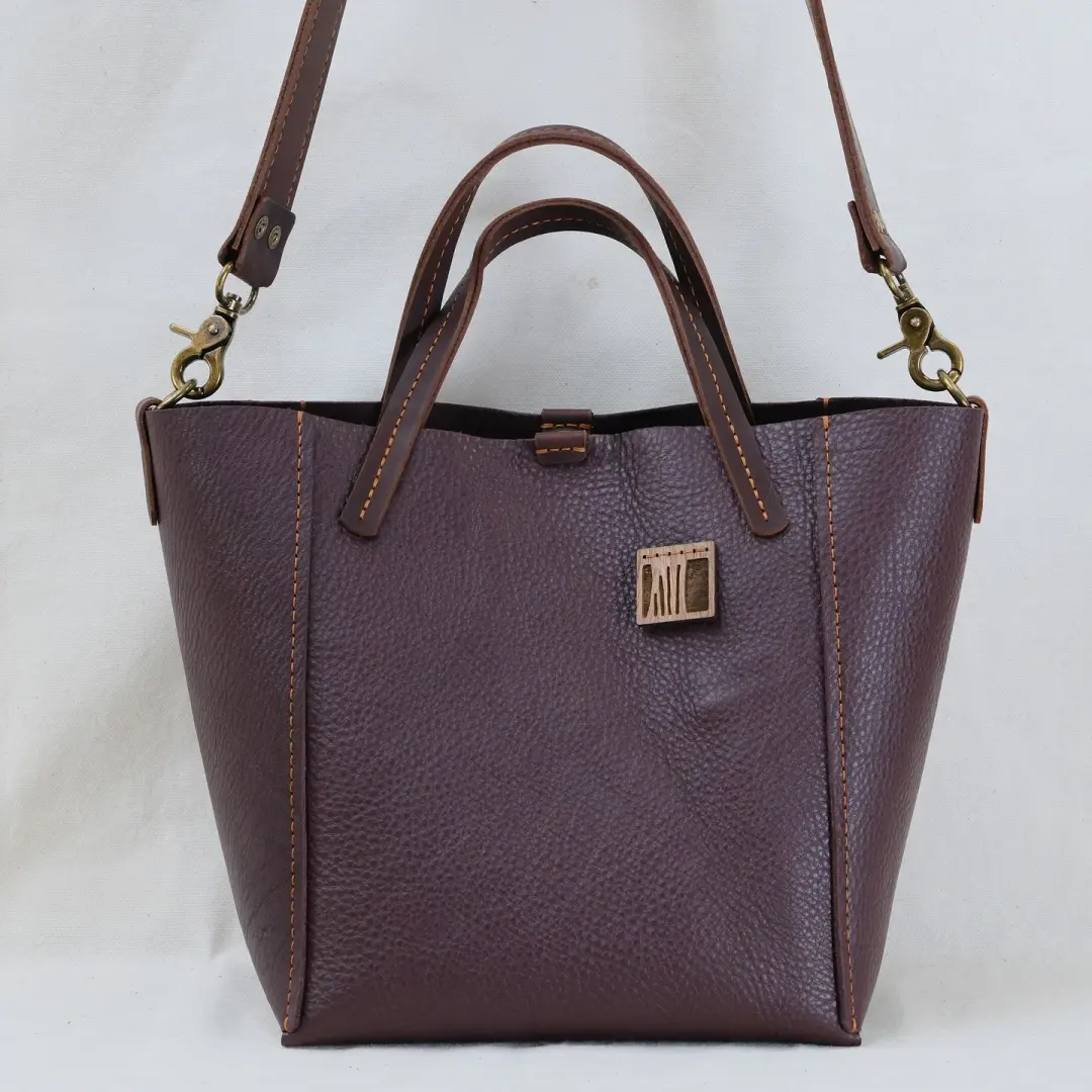 3-Panel Two-way Tote in pebbled dark cherry