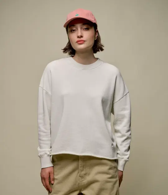 Retro Fleece Sweatshirt With Open Edge On Hem