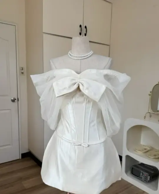 Silky Satin Bow Decor Corset Homecoming Dress , Elegant Women's Short Prom Dress RS2209