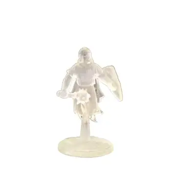 Unpainted 28mm 3D-printed ghost knight in a mail coif with a spiked morningstar and shield, front view, tabletop RPG miniature for D&D, Pathfinder & wargaming
