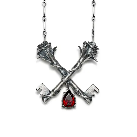 * Ready to Ship * The Roses of the Abyss. Twin Key & Garnet Necklace.