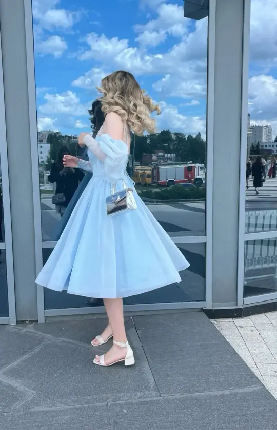 Clean Tulle Women's Prom Gown Pale Blue Corset Maxi Evening Dress Birthday Dress — Fall Outfit 2026 New RS3146