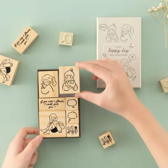Tsuki ‘Happy Day’ Bullet Journal Stamp Set by Notebook Therapy x Peppoko ☾