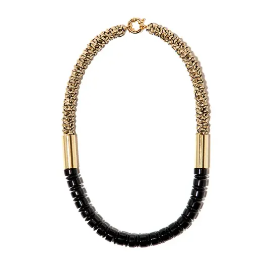"Delta" Black Agate & Gold Leather Neckpiece