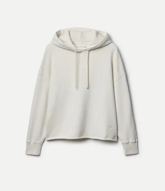 Retro Fleece Hoodie With Open Edge On Hem