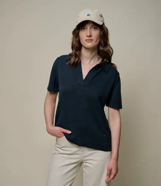 Cotton Women's Short Sleeve Polo Sweater, All Plant-Based