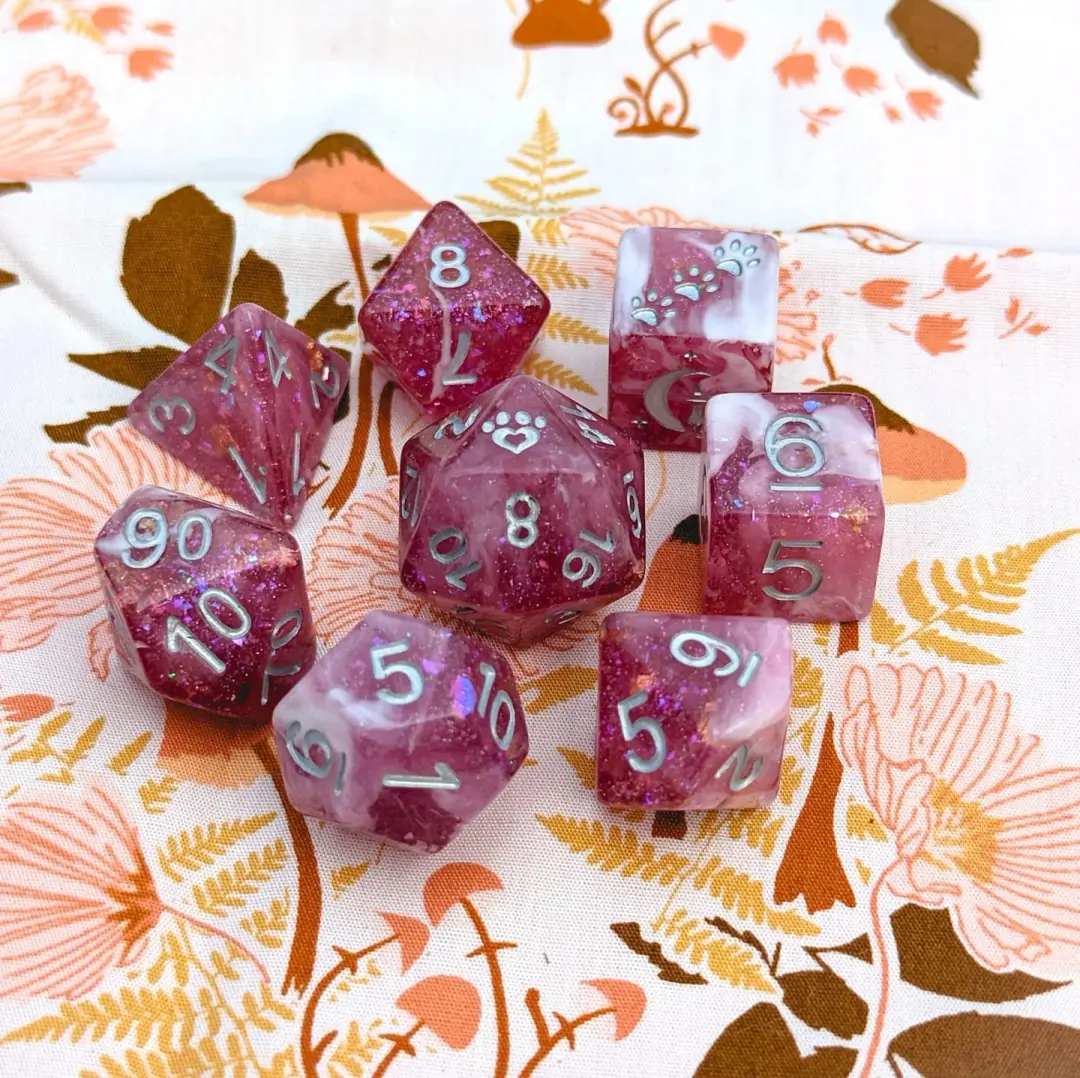Berry Wine Dice Set – 8-Piece Burgundy White Marble Glitter Foil DnD