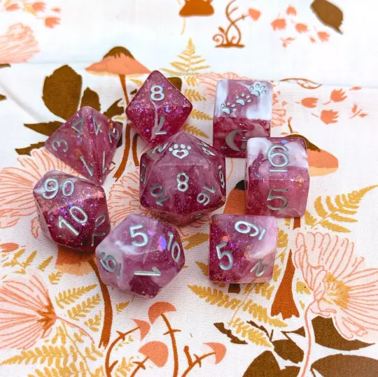 Berry Wine Dice Set – 8-Piece Burgundy White Marble Glitter Foil DnD
