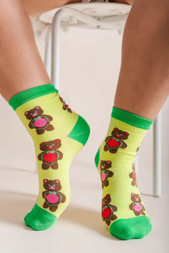 GREEN CINNAMON BEAR SOCKS