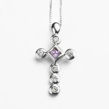 Rhodium Plated Cross Necklace with Austrian Crystals