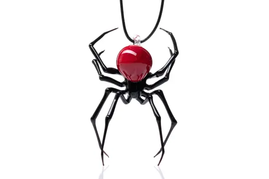 Red Glass Spider Pendant With Black Legs – Handmade Lampwork