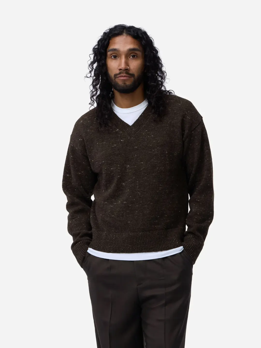 V-Neck Sweater ~ Umber Tweed