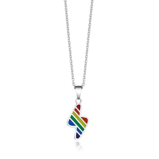 Rainbow Lightning Bolt Silver Pendant & Chain