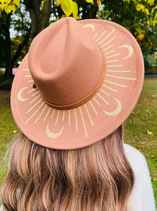 Caramel Gold Moonburst Vegan Felt XL Wide Brim Hat