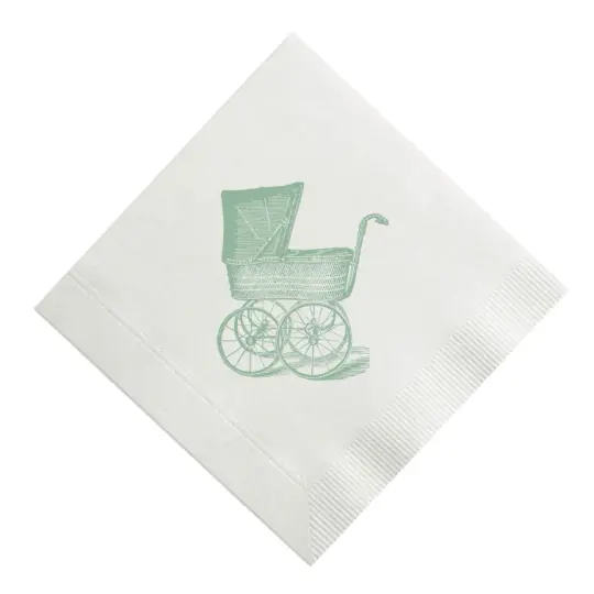 Green Vintage Carriage / Pram Flat Printed Cocktail Napkins, Set of 20