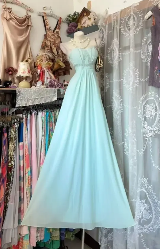 Elegant Mint Green Empire Waist A-line Strapless Corset Maxi Prom Dress Summer Dress RS480
