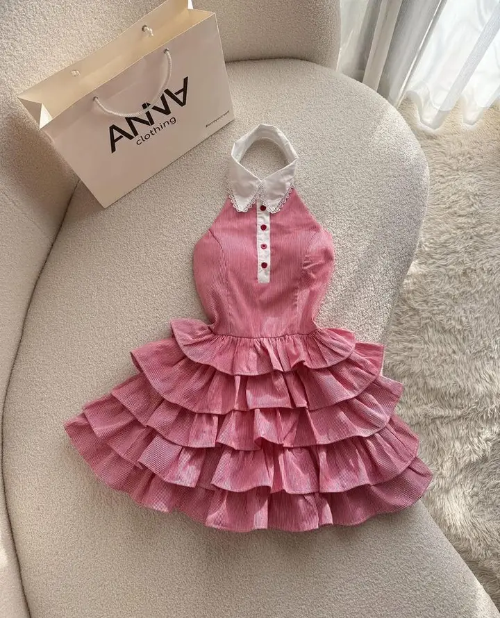 Pink Halter Neck Waist Cake Tutu Skirt Homecoming Dress R4129