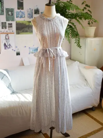 Fresh Pale Blue Summer Dress A-Line High Collar Maxi Women Dress RS667