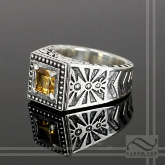 Citrine Noir Sun Ring -Sterling Silver
