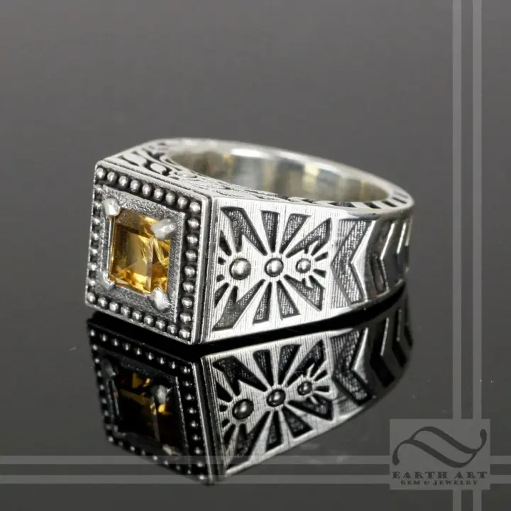 Citrine Noir Sun Ring -Sterling Silver