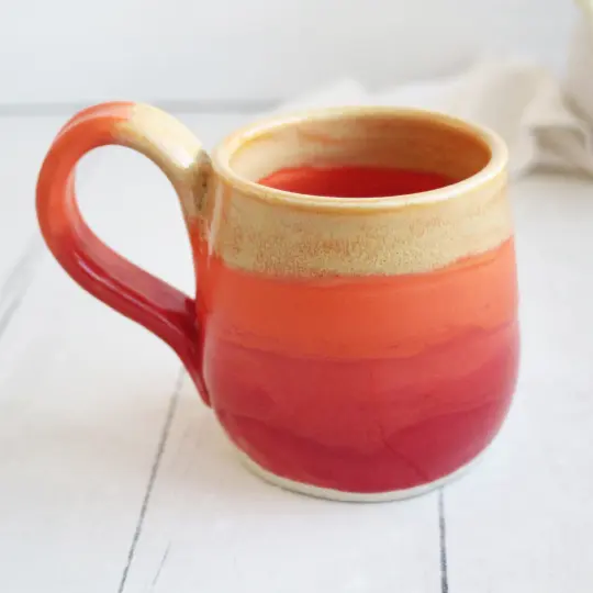 Orange Ombre Handmade Pottery Mug, 12 Ounce, Made in USA