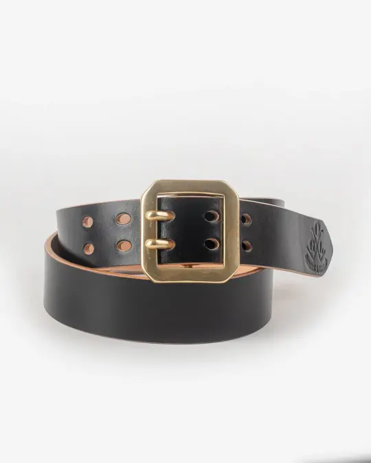OGL Double Prong Garrison Buckle Leather Belt - Hand-Dyed Black