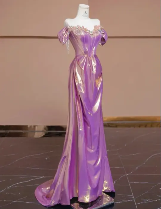 Refined Silky Applique Prom Gown Purple Women's Maxi Evening Dress Party Dress RS2817