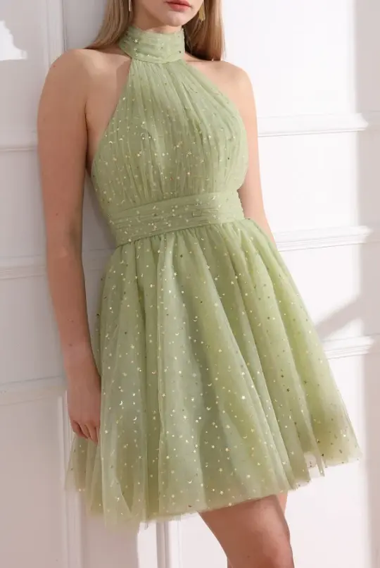 Tulle Halter Flowy Women's Homecoming Dress Green Corset Mini Party Dress RS2330
