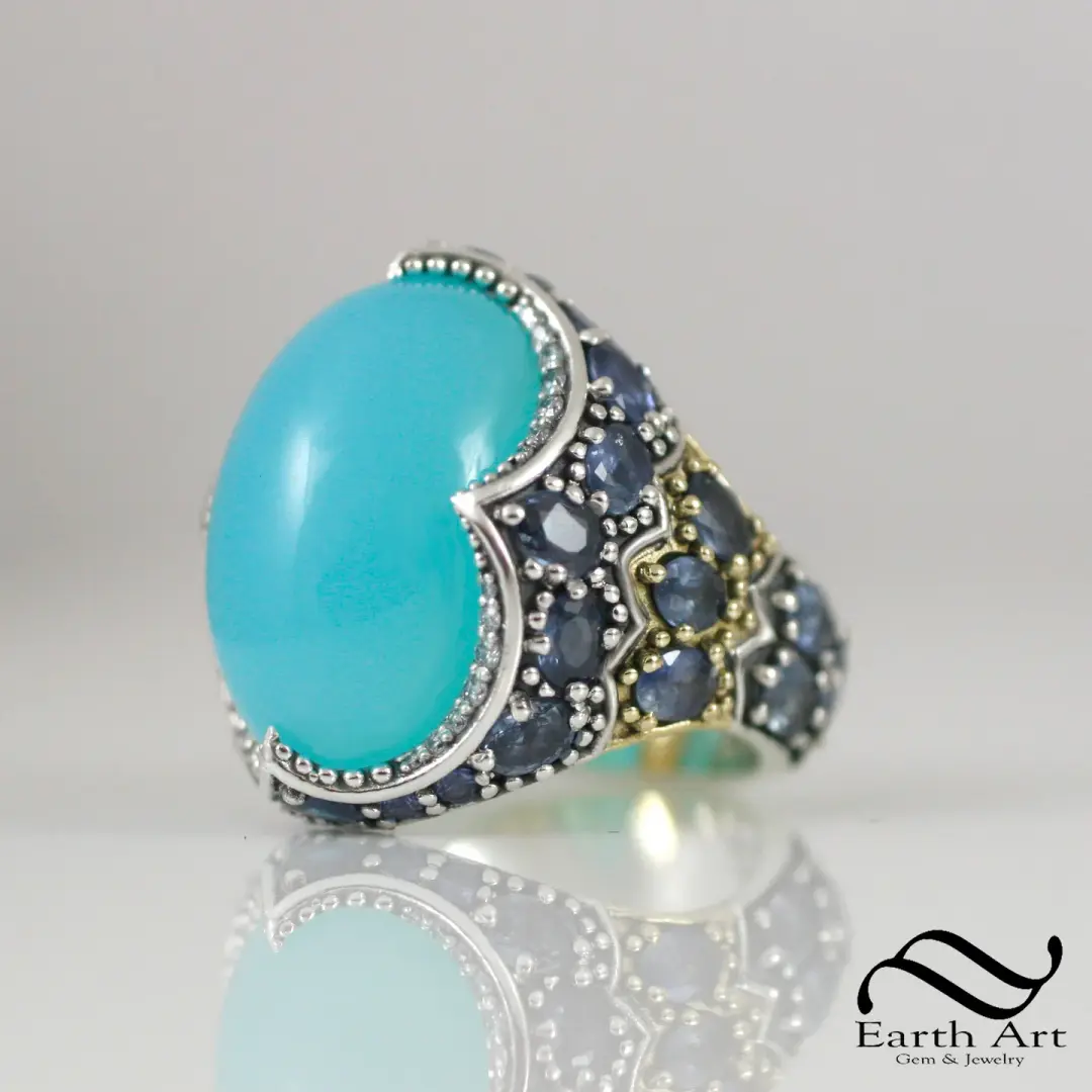 Blue Peruvian Opal in 18k and Sterling