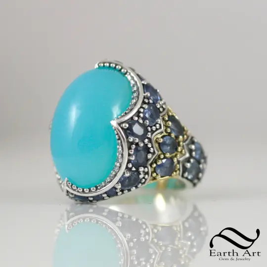 Blue Peruvian Opal in 18k and Sterling