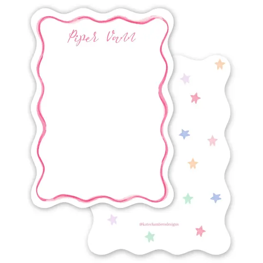 Girl's Watercolor Pink Wavy Die Cut Border With Stars Stationery