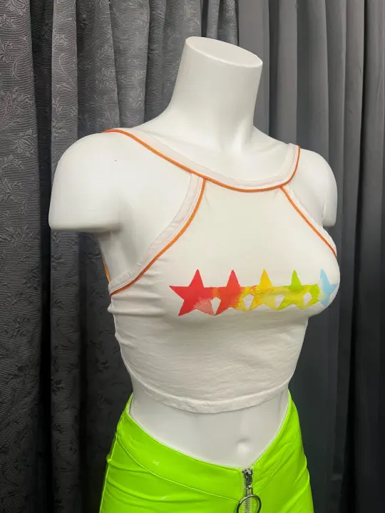 Y2K Rainbow Star Halter Crop Top: Tie-Back Ravewear