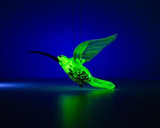 Green Red Uranium Glass Hummingbird Pendant Glowing UV Bird Figurine Handmade Lampwork Hanging Miniature