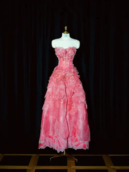 Pink strapless fitted long ball gown, bridal dress R8950