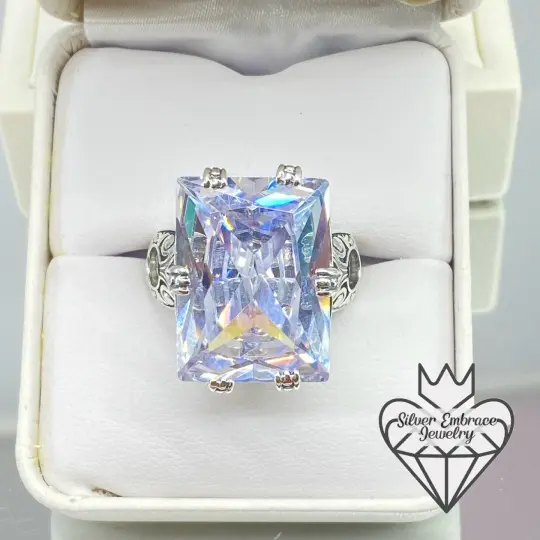 Sparkling CZ Ring, Size 9, 6 Prong Ring, 30ct Art Deco Ring, Vintage Jewelry #D104 - Ready to Ship
