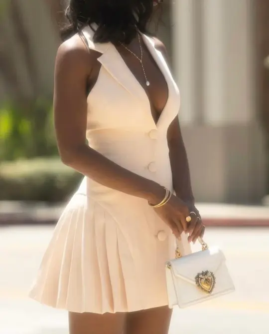 White polo shirt deep V sexy slim A-line homecoming dress R2459