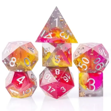 Sunset Clouds Sharp Edge Dice Set – 7-Piece Orange Pink DnD Dice