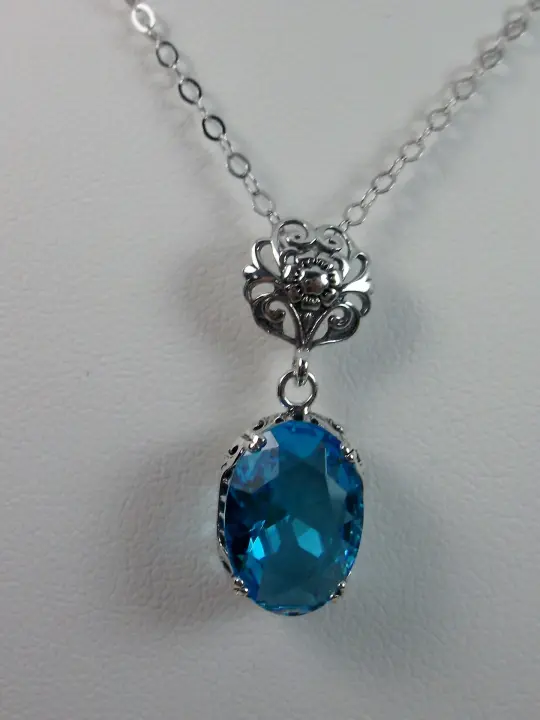 Swiss Blue Pendant, Edwardian Jewelry #P70