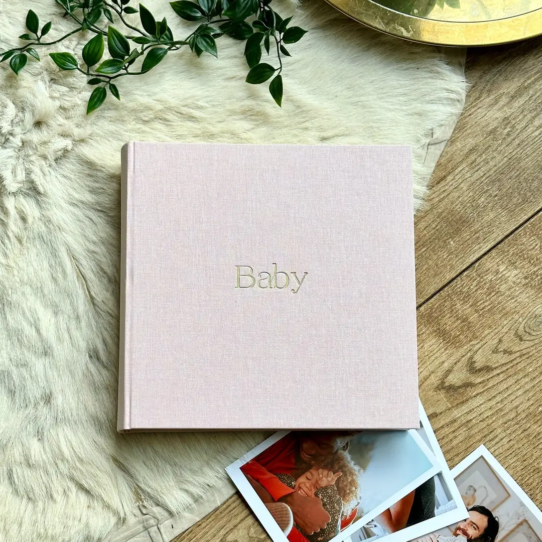 Powder Pink New Baby Photo Album, Linen Bound - Lovely Baby Girl Keepsake