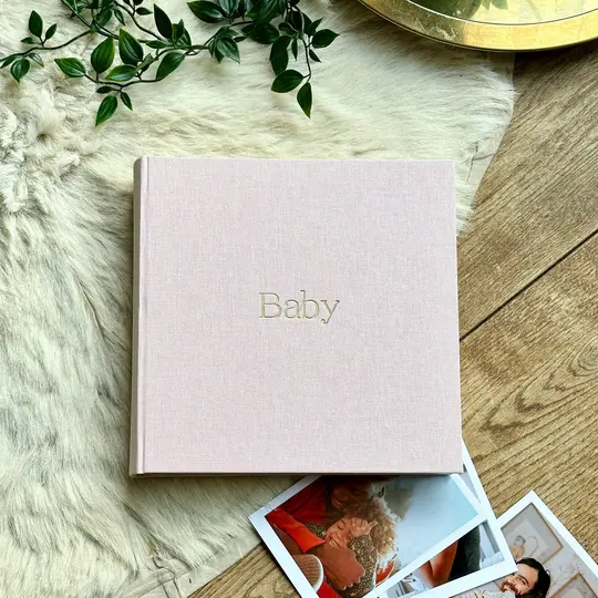 Powder Pink New Baby Photo Album, Linen Bound - Lovely Baby Girl Keepsake