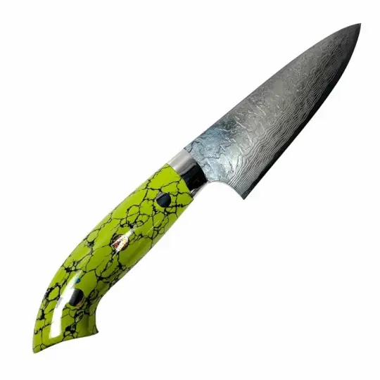 Takeshi Saji R2 Diamond Damascus SG2 Steel 130mm Petty Turquoise Handle