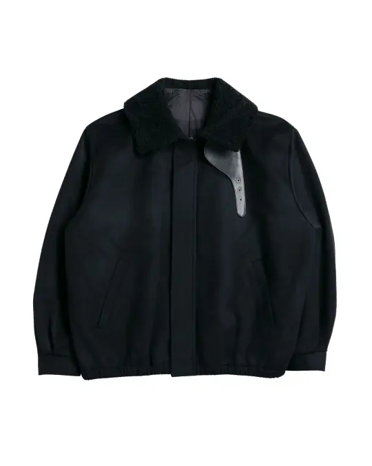 ssstein Mouton Collar Wool Cashmere Padded Jacket Black