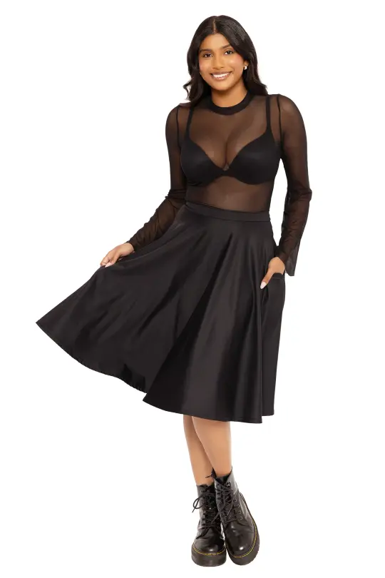 Matte Black Pocket Midi Skirt