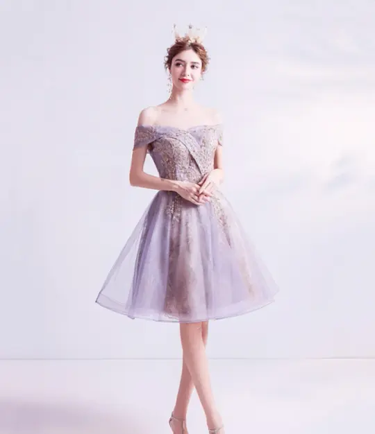 Elegant Purple Homecoming Dress , Tulle Embroidery Corset Mini Evening Dress RS1454