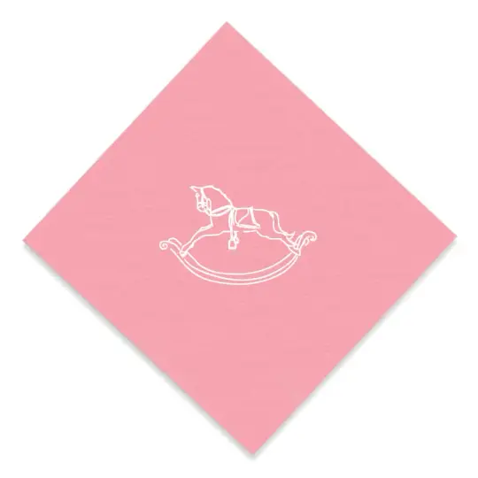 White on Pink Rocking Horse Foil Printed Elegance Cocktail Napkins, set of 20